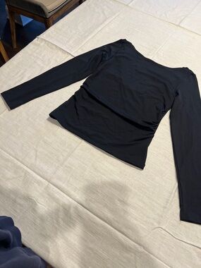 Anthropology Black Long-Sleeve Crewneck Top  with drop back